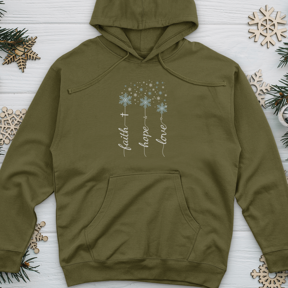 Faith Hope Love Snowflakes Midweight Hooded Sweatshirt