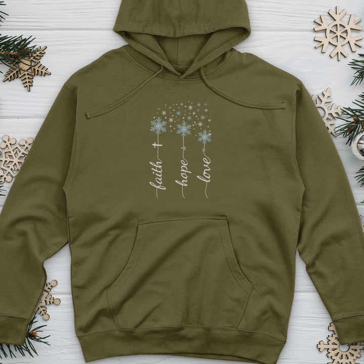 Faith Hope Love Snowflakes Midweight Hooded Sweatshirt