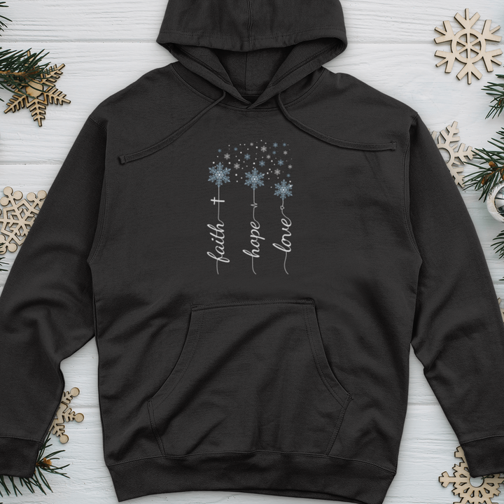 Faith Hope Love Snowflakes Midweight Hooded Sweatshirt