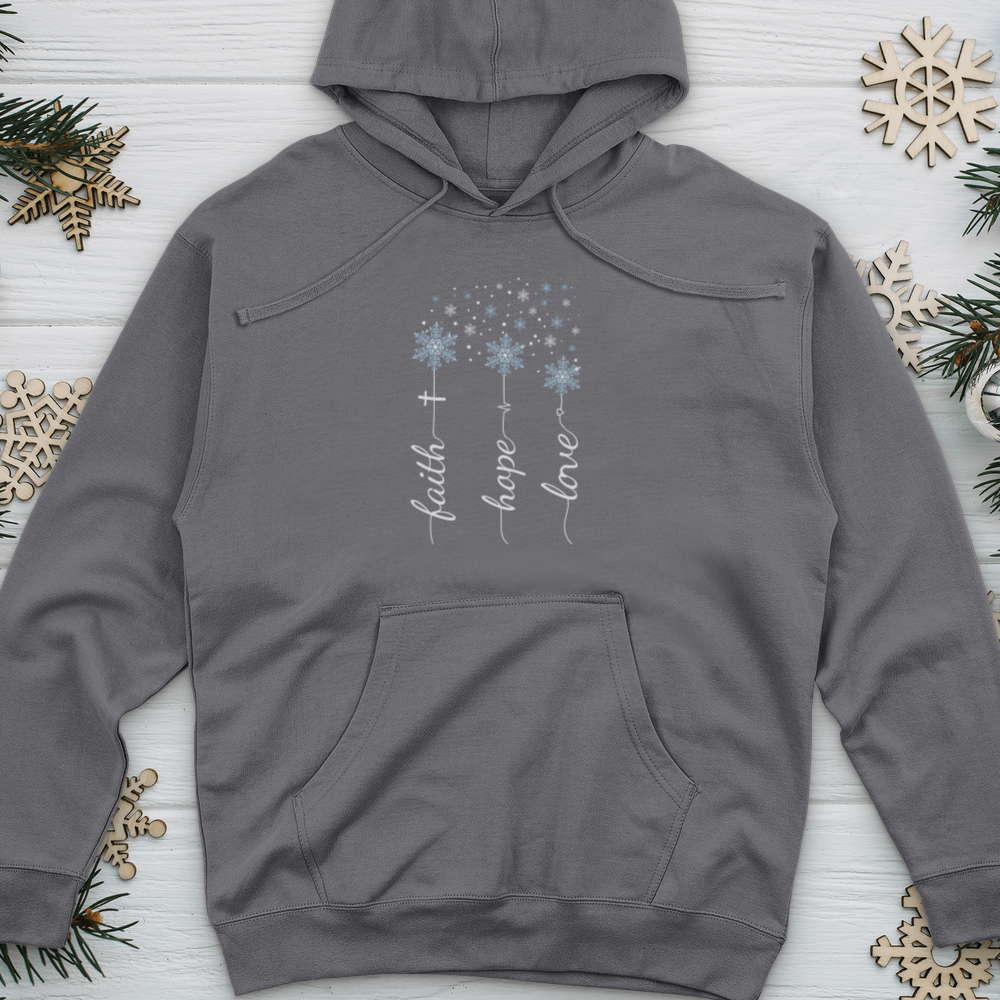 Faith Hope Love Snowflakes Midweight Hooded Sweatshirt