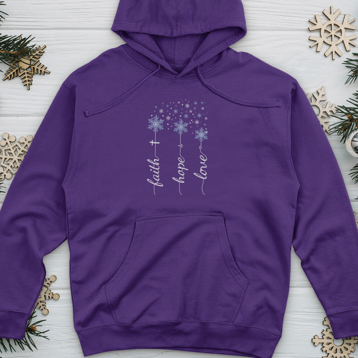 Faith Hope Love Snowflakes Midweight Hooded Sweatshirt