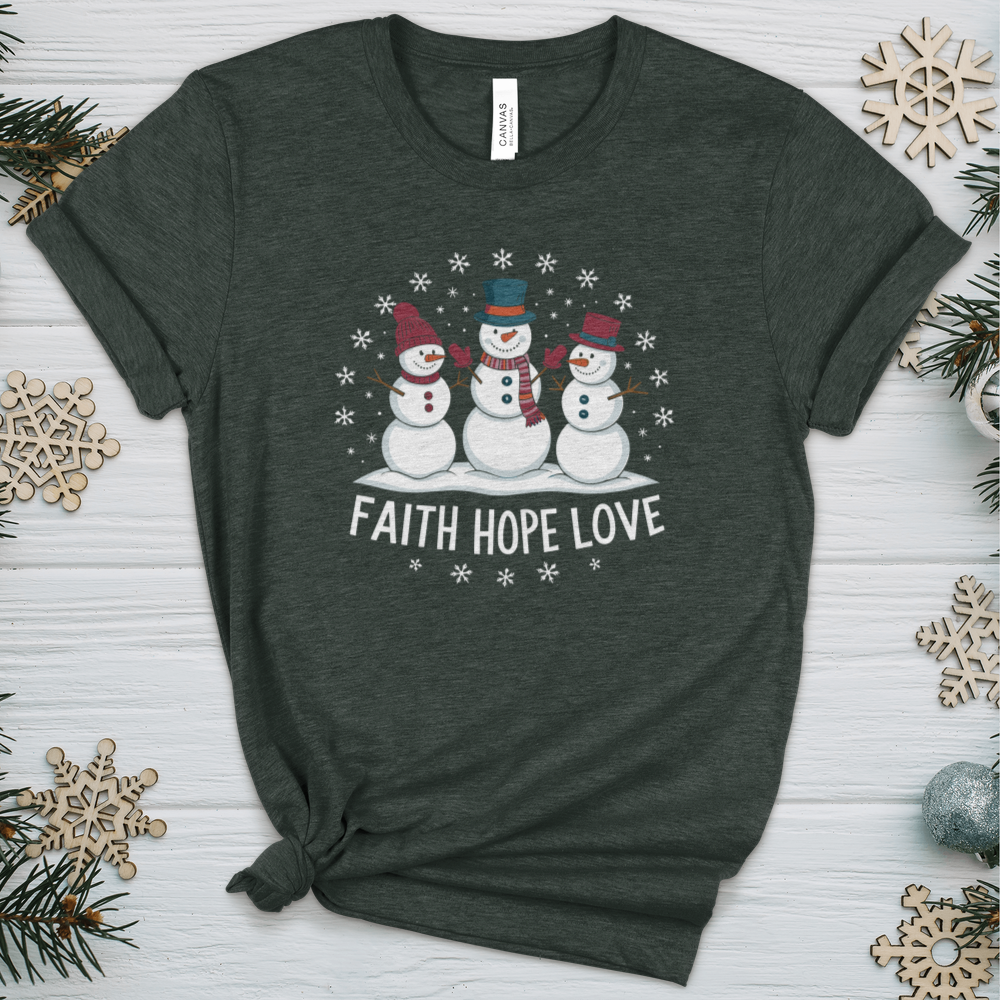 Faith Hope Love Snowman Heathered Tee