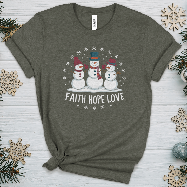 Faith Hope Love Snowman Heathered Tee