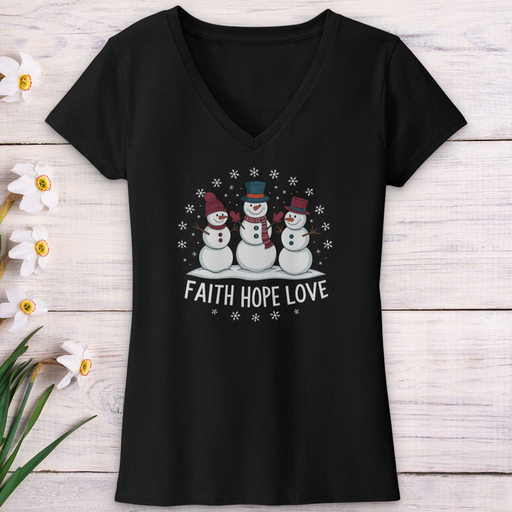 Faith Hope Love Snowman V-Neck Tee