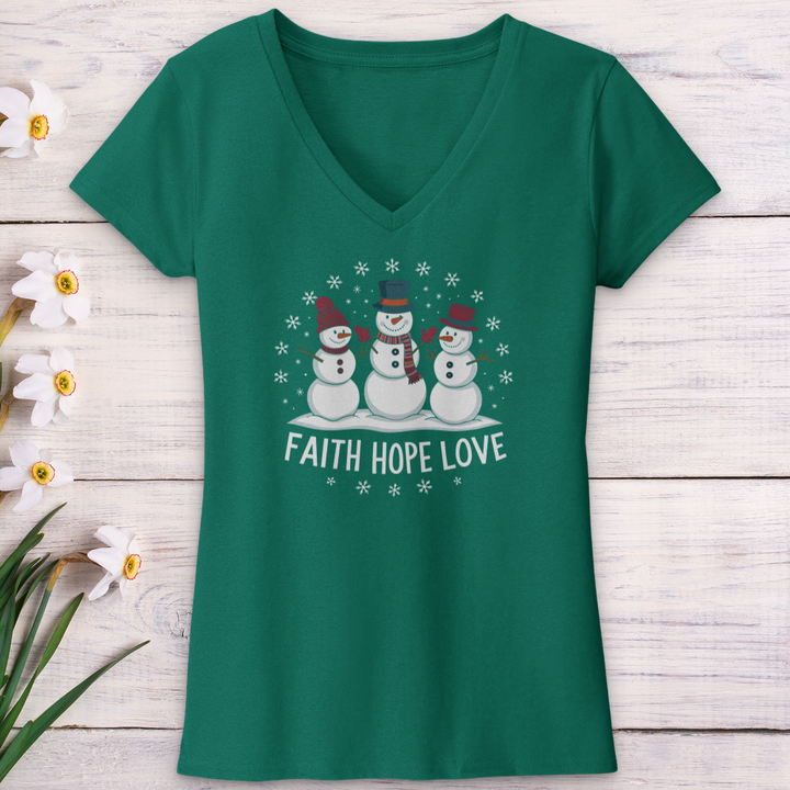 Faith Hope Love Snowman V-Neck Tee