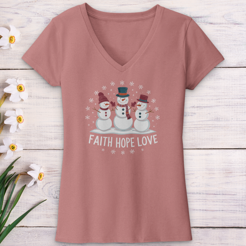 Faith Hope Love Snowman V-Neck Tee