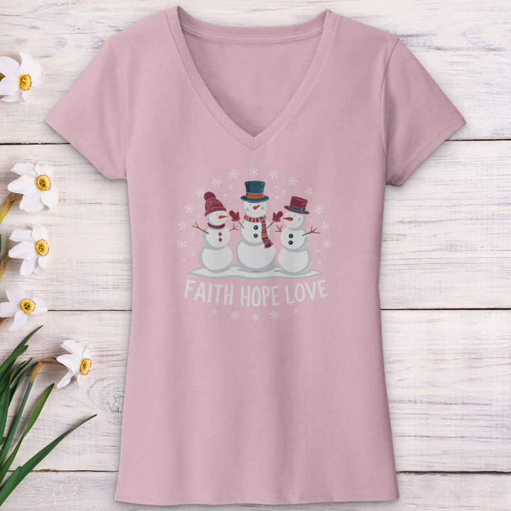 Faith Hope Love Snowman V-Neck Tee