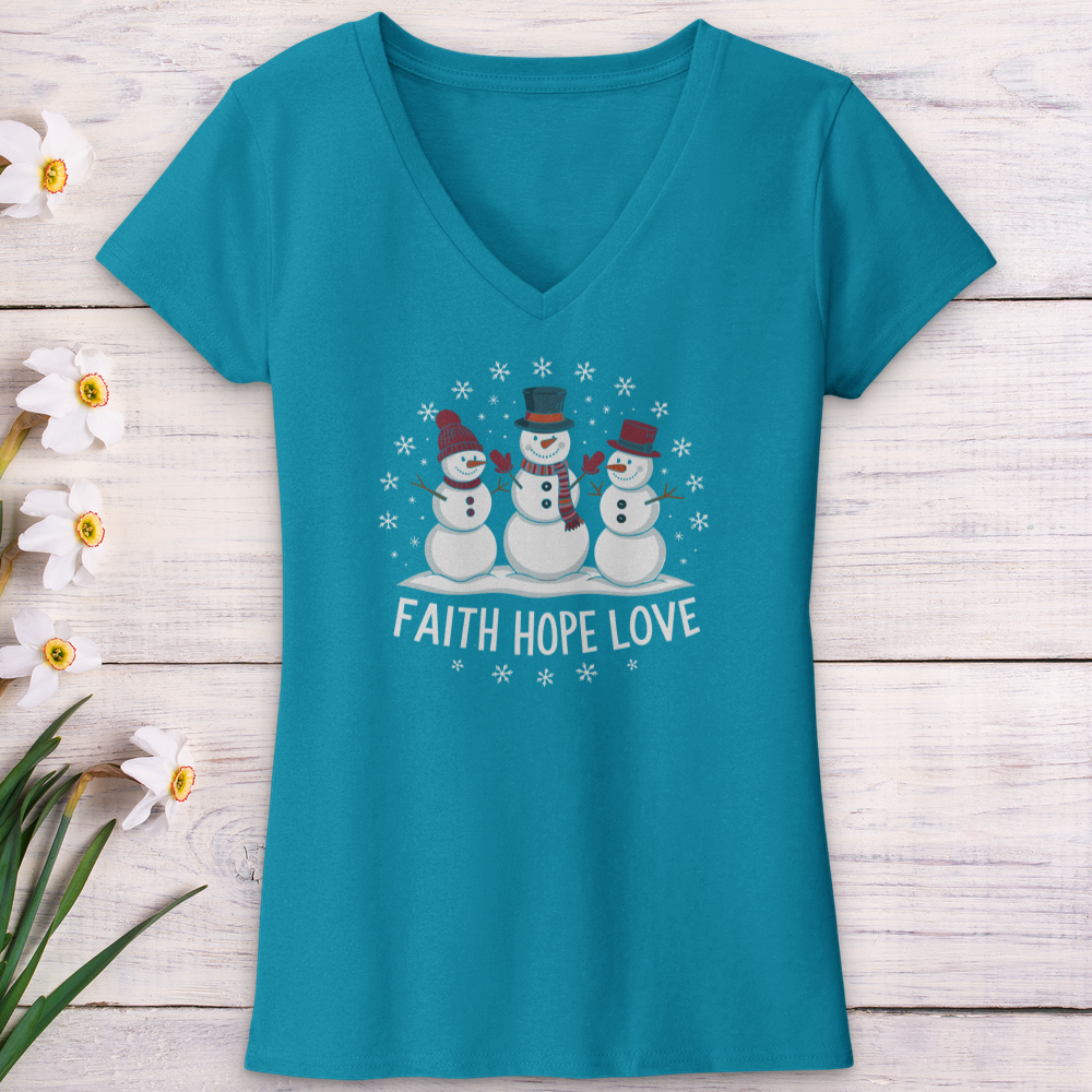 Faith Hope Love Snowman V-Neck Tee