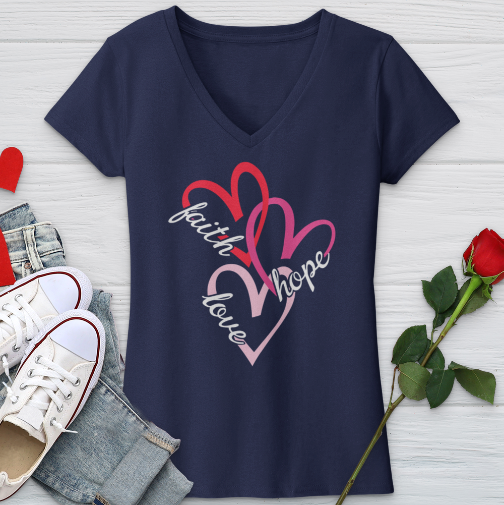 Faith Hope Love 3 Hearts V-Neck Tee