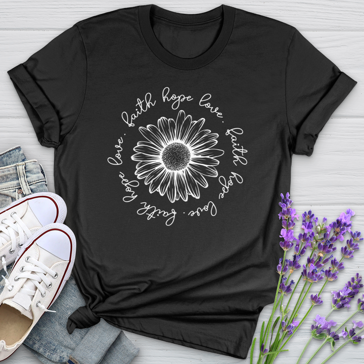 Faith Hope Love White Flower Cotton Tee