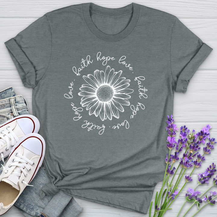 Faith Hope Love White Flower Cotton Tee