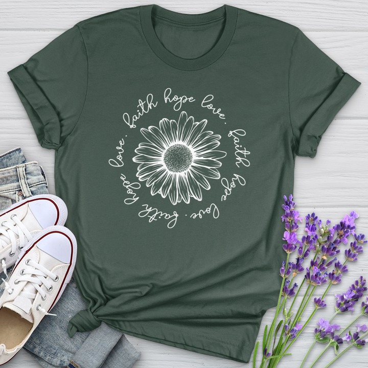 Faith Hope Love White Flower Cotton Tee