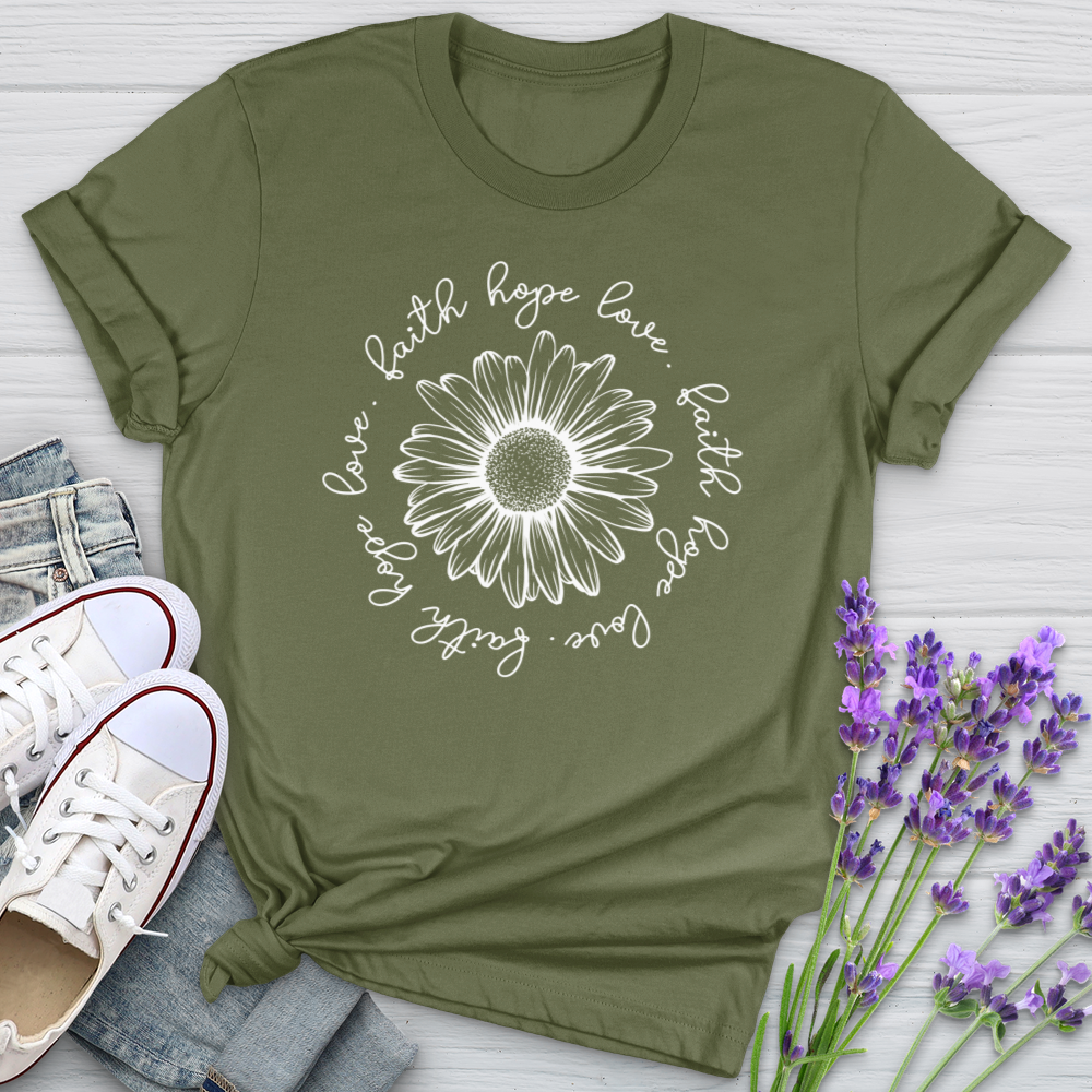 Faith Hope Love White Flower Cotton Tee