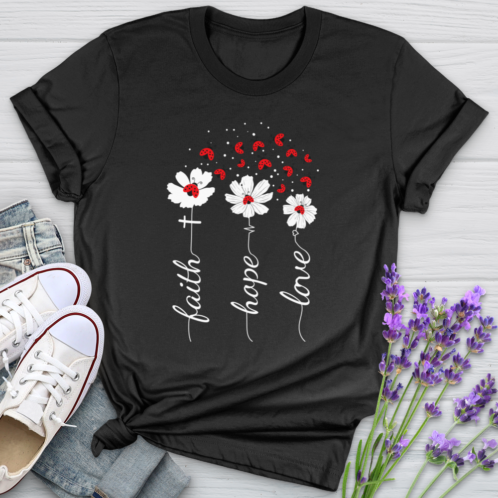 Faith Lady Bug Flowers Softstyle Tee