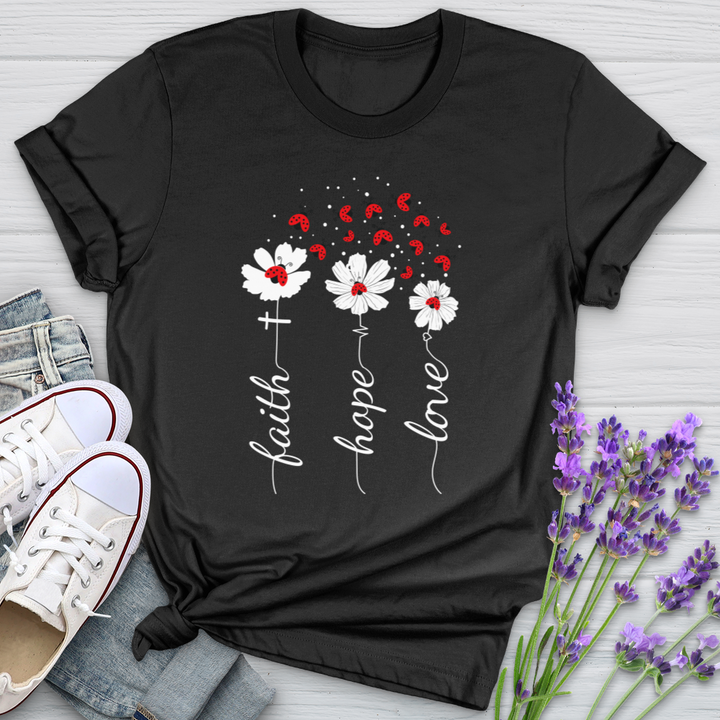 Faith Lady Bug Flowers Softstyle Tee