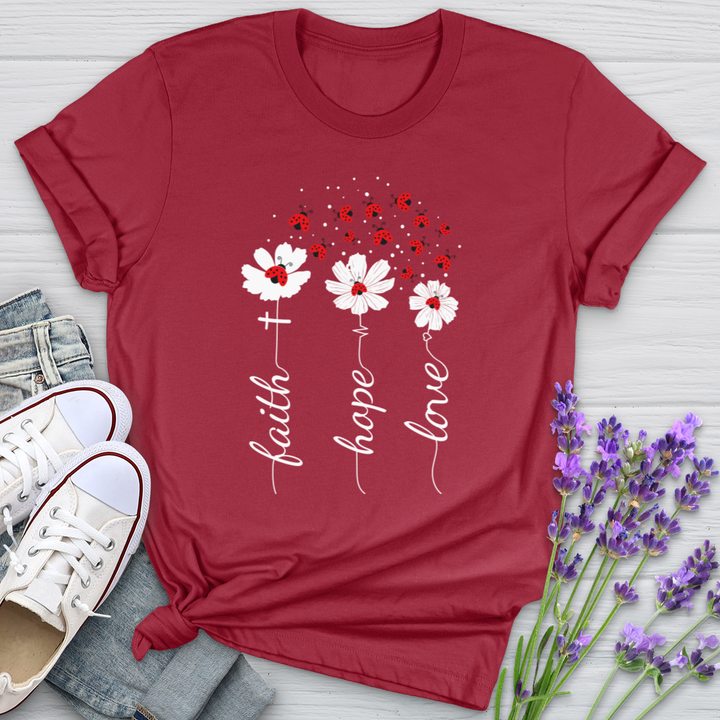 Faith Lady Bug Flowers Softstyle Tee