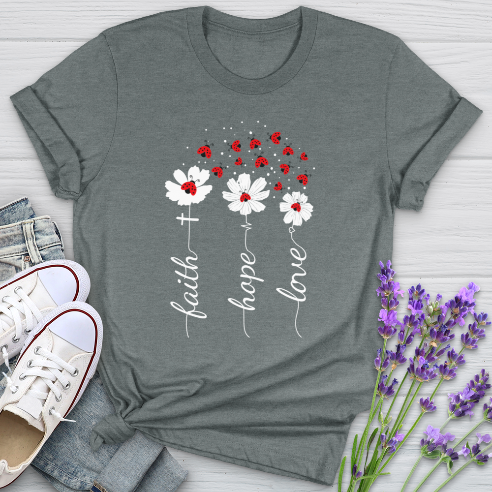 Faith Lady Bug Flowers Softstyle Tee