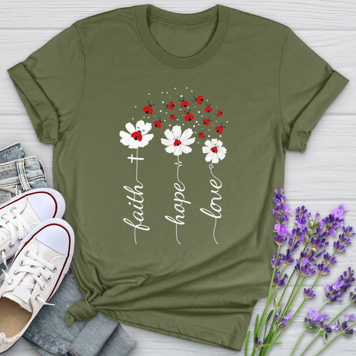 Faith Lady Bug Flowers Softstyle Tee