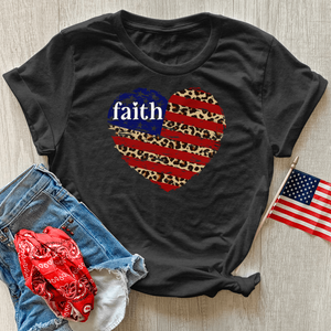 Faith Leopard Flag Heart Heathered Tee