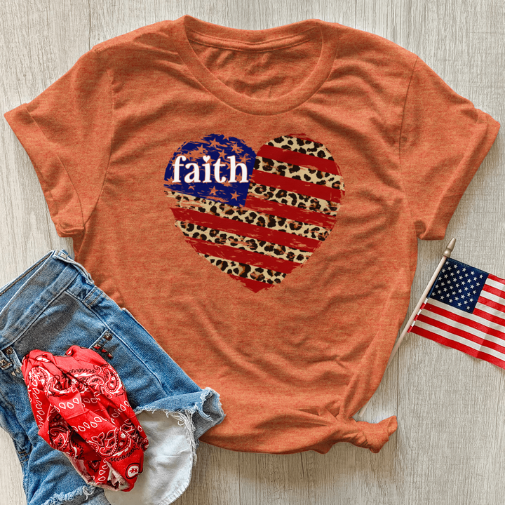 Faith Leopard Flag Heart Heathered Tee