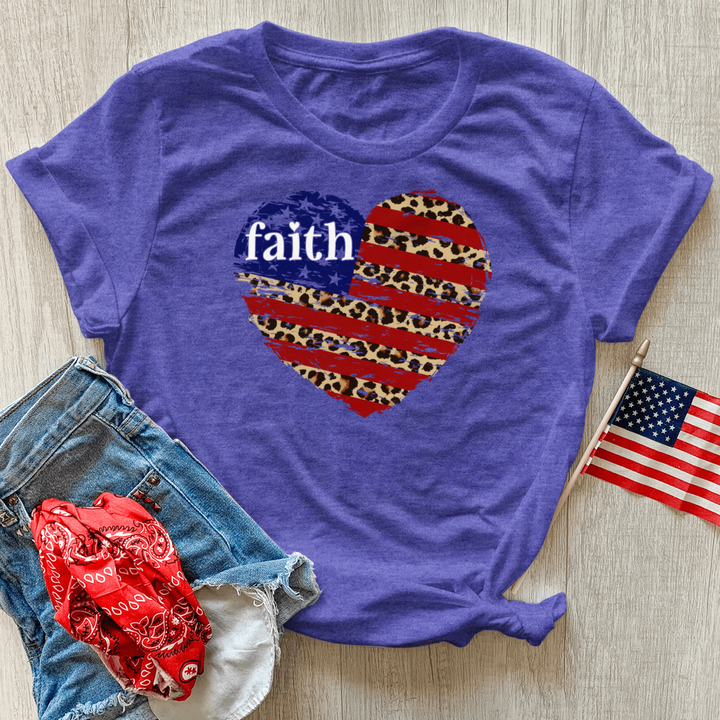 Faith Leopard Flag Heart Heathered Tee