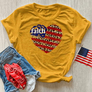 Faith Leopard Flag Heart Heathered Tee