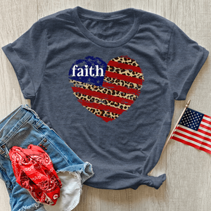 Faith Leopard Flag Heart Heathered Tee