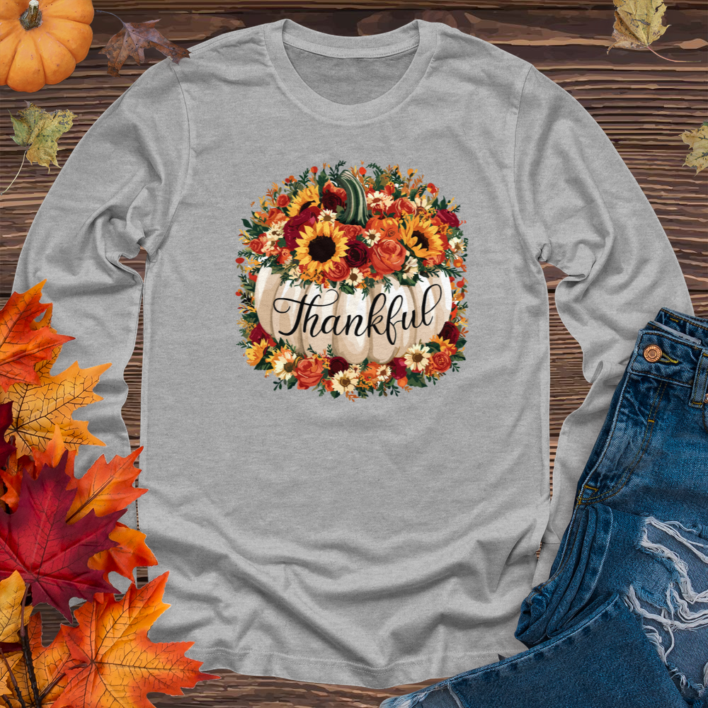 Floral Thankful Pumpkin Long Sleeve Tee