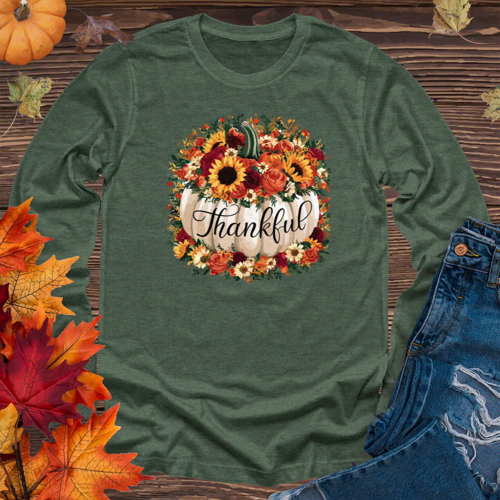 Floral Thankful Pumpkin Long Sleeve Tee