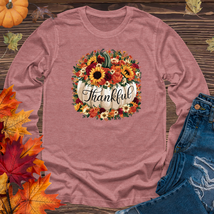 Floral Thankful Pumpkin Long Sleeve Tee