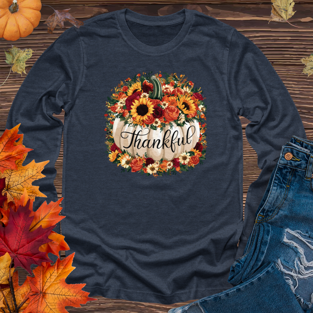 Floral Thankful Pumpkin Long Sleeve Tee