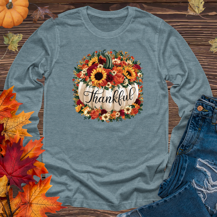 Floral Thankful Pumpkin Long Sleeve Tee