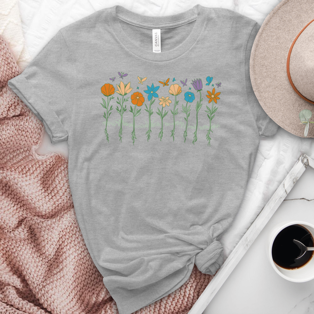 Flowers and Butterflies Heathered Tee