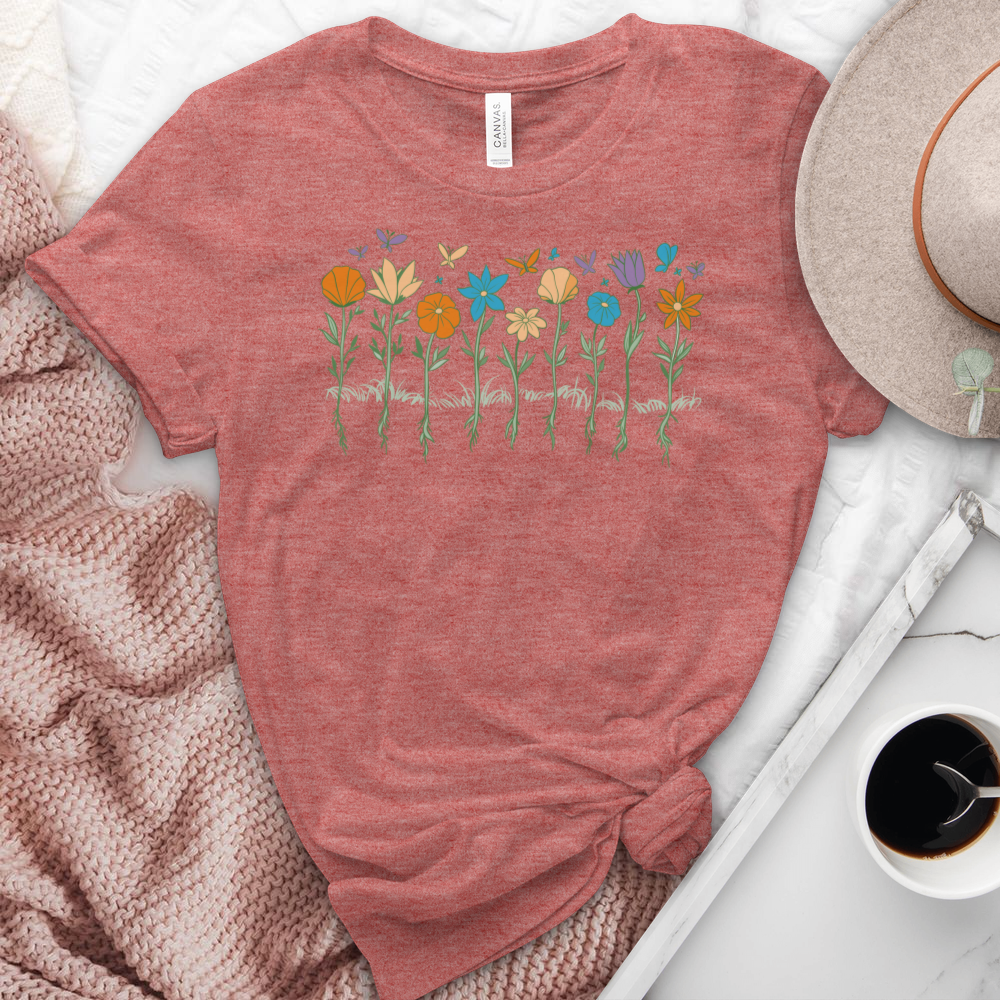 Flowers and Butterflies Heathered Tee