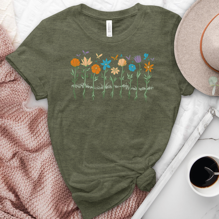 Flowers and Butterflies Heathered Tee