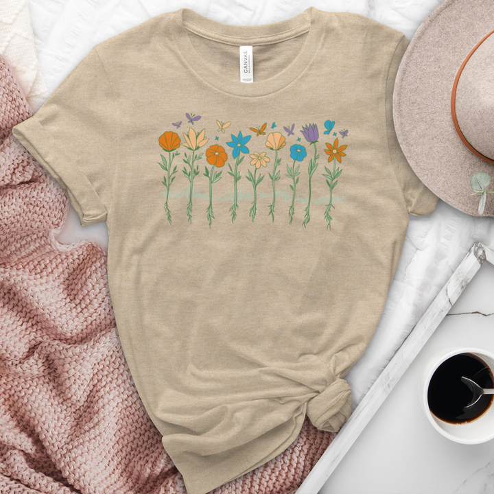 Flowers and Butterflies Heathered Tee