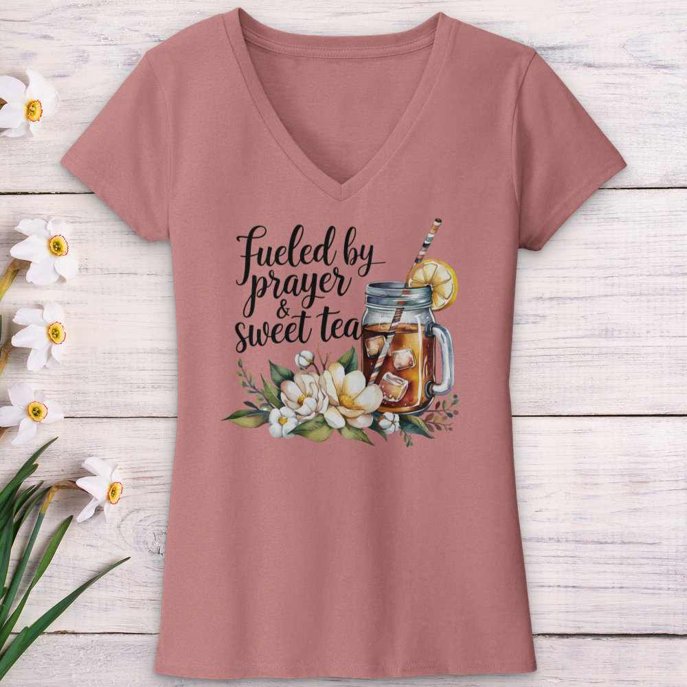 Fueled By Prayer & Sweet Tea V-Neck Tee