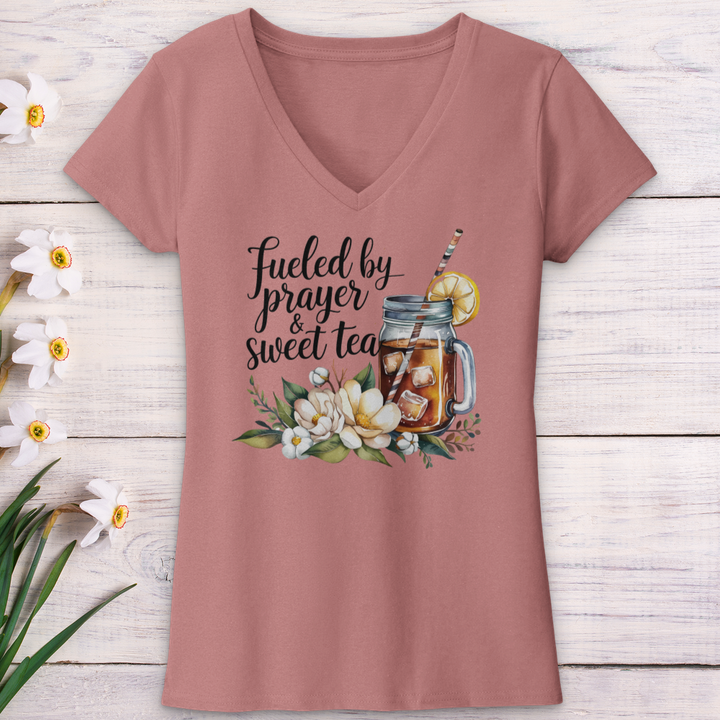 Fueled By Prayer & Sweet Tea V-Neck Tee