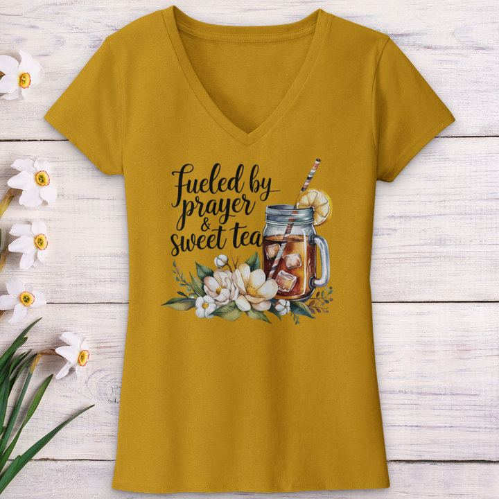 Fueled By Prayer & Sweet Tea V-Neck Tee