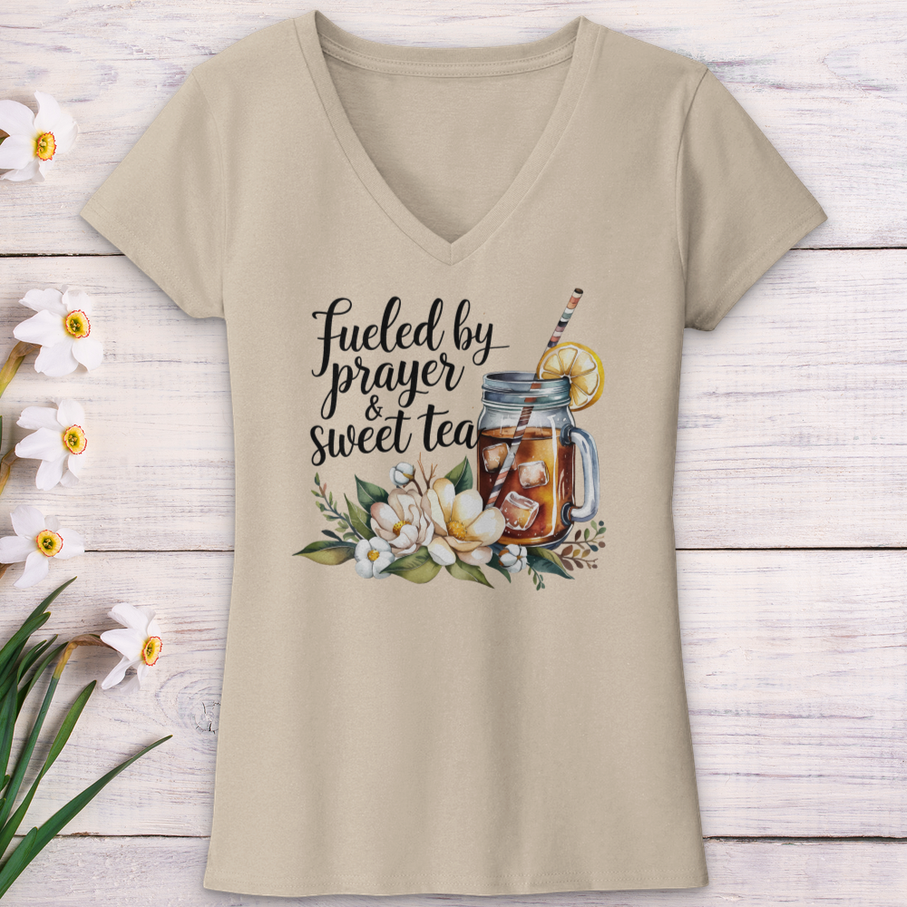 Fueled By Prayer & Sweet Tea V-Neck Tee