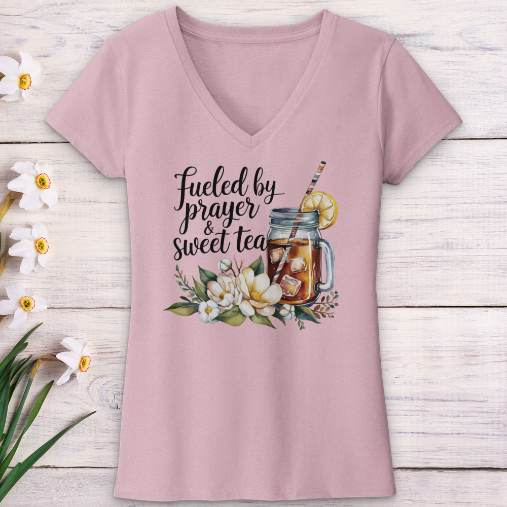 Fueled By Prayer & Sweet Tea V-Neck Tee
