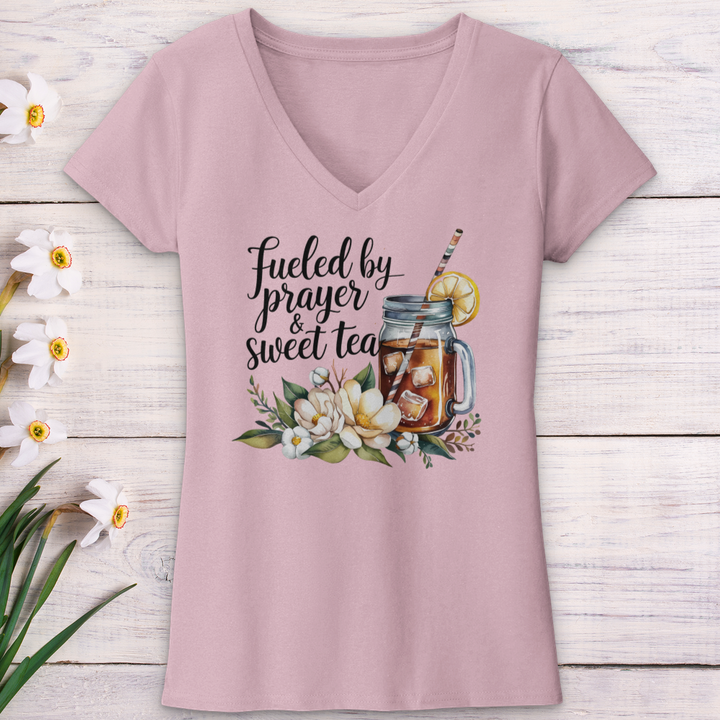 Fueled By Prayer & Sweet Tea V-Neck Tee
