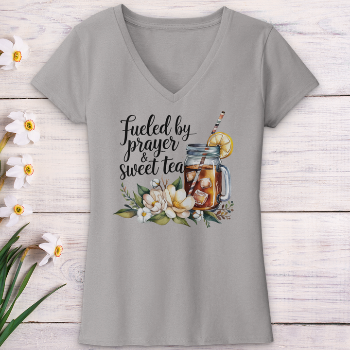 Fueled By Prayer & Sweet Tea V-Neck Tee