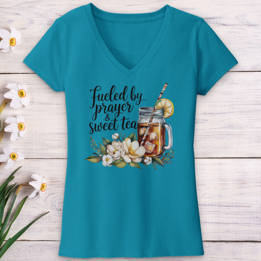 Fueled By Prayer & Sweet Tea V-Neck Tee