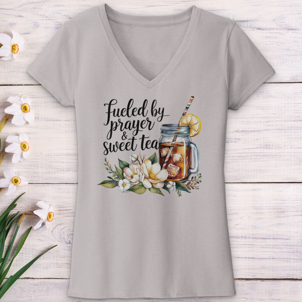 Fueled By Prayer & Sweet Tea V-Neck Tee