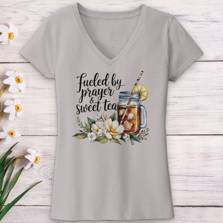 Fueled By Prayer & Sweet Tea V-Neck Tee