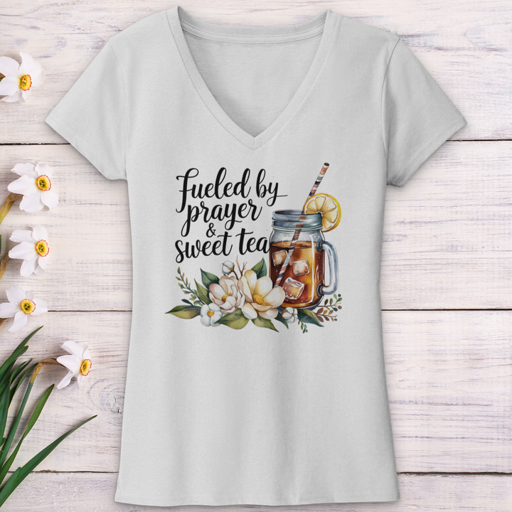 Fueled By Prayer & Sweet Tea V-Neck Tee