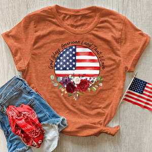 God Bless America Circle Flag Heathered Tee