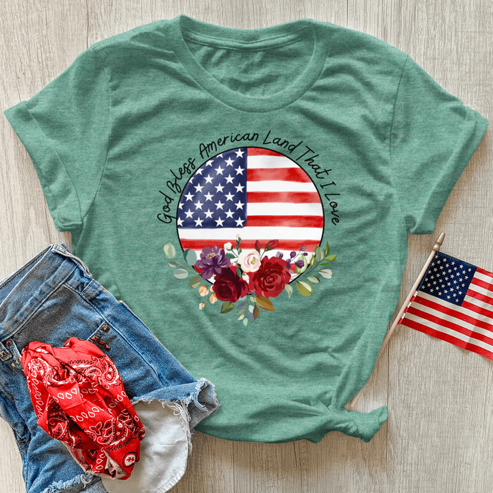 God Bless America Circle Flag Heathered Tee