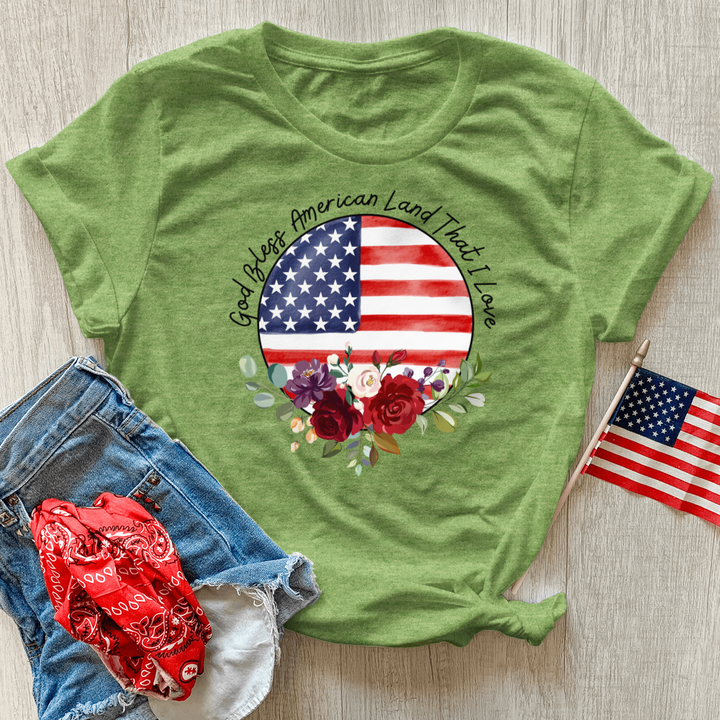 God Bless America Circle Flag Heathered Tee